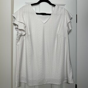 Adrianna Papell White Eyelet Ruffle Blouse